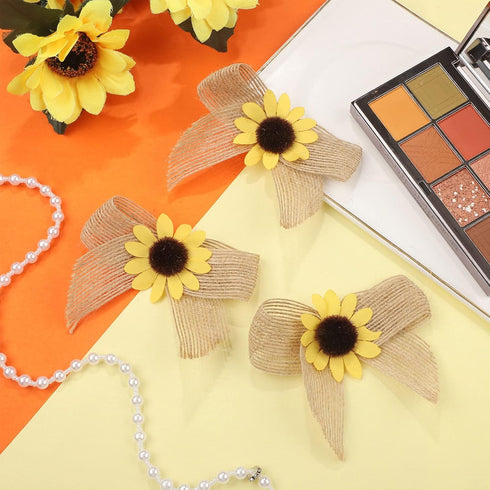 Syhood 12 Pieces Sunflower Burlap Bow 3 Inch Summer Artificial Handmade Wreath Bow Fall Natural Sunflower Decor for Crafts Summer Fall Christmas T...