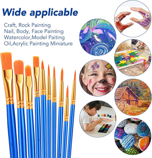 ESRICH Acrylic Paint Brushes Set,8Packs /80 Pcs, Nylon Brush Head, Suitable for Acrylic, Oil, Watercolor,Rock Body Face Nail Art,Perfect Suit of A...