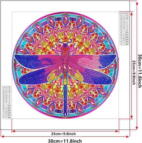 DIZAKIM Diamond Painting DIY 5D special shape rhinestone, flower bush dragonfly, part of diamond crystal diamond painting mandala set 11.8x11.8inc...