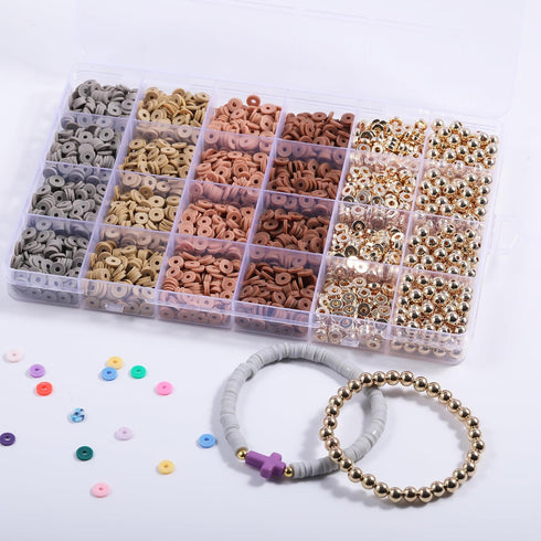 PIPIDREAM 3000PCS Brown Clay Bead Bracelet Kit?Friendship Bracelet Making Kit with Gold Beads Clay Bead Bracelet Jewelry Making Kit...