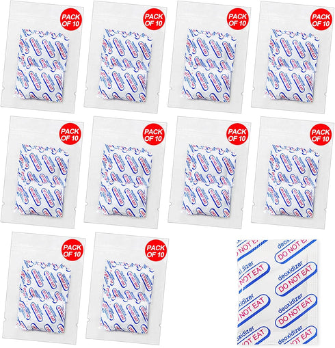 100 Packs 100CC Oxygen Absorbers (10 Packs of 10), Food Grade Oxygen Absorbers for Long Term Food Storage in Vacuum Bag, Applicable to Mason Jars,...