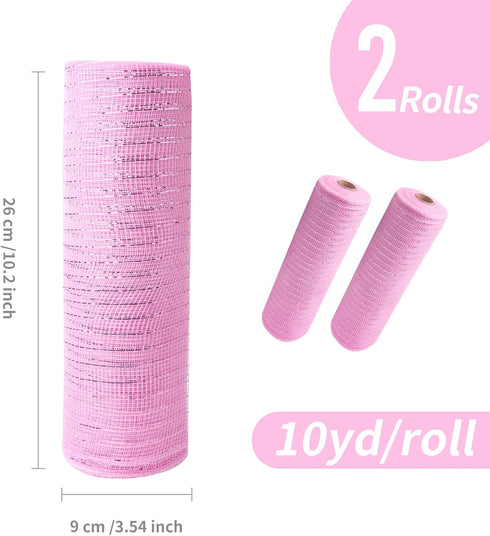 2 Rolls Pink Deco Mesh 10 in x 30 ft,Mesh Ribbon for Wedding Decoration Christmas Tree Poly Deco Mesh Rolls for DIY Gift Wrapping Bows Wreath Supp...