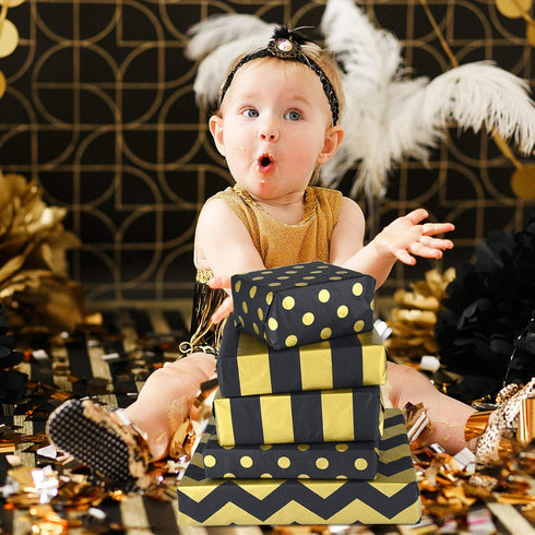 MIAHART 60 Pcs Gold Black Tissue Paper Bulk 3 Style Decorative Metallic Wrapping Paper for Birthday Weddings Christmas Party Decoration, DIY Arts ...