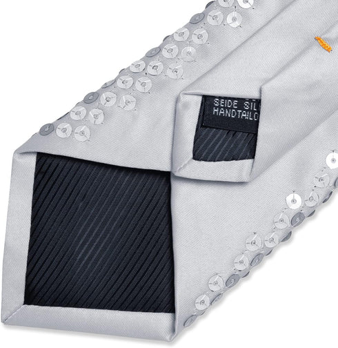 DiBanGu Mens Sequin Skinny Tie and Pocket Square Set,Shiny Solid Satin Slim Necktie for Party Wedding...