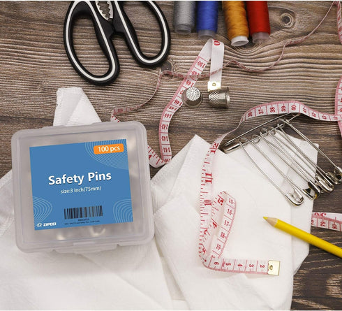 ZIPCCI 3 Inch Large Safety Pins - 100 Pcs Heavy Duty Steel Wire Pins (Large Size)...
