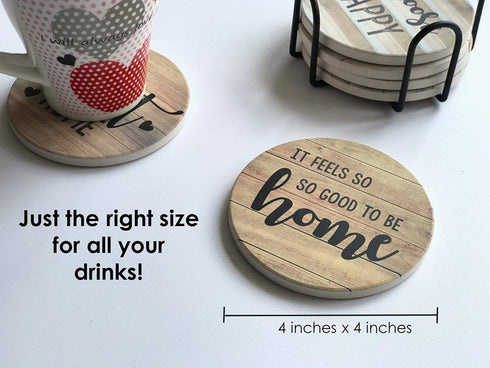 PANCHH Rustic Farmhouse Stone & Cork Coasters for Drinks, Absorbent - Set of 6 Coasters with Holder - Best Housewarming Gifts for New Home Ideas -...