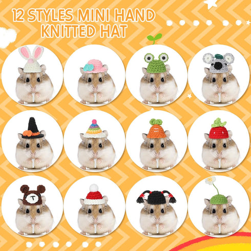 12 Pcs Hamster Hat Mini Hats for Snakes Small Animals Guinea Pig Hat Hamster Clothes Cute Tiny Rat Hat for Snakes Pets Lizards Hamsters Bearded Dr...