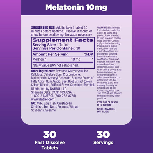 Natrol Sleep Melatonin 10mg Fast Dissolve Tablets, Nighttime Sleep Aid for Adults, 30 Strawberry-Flavored Melatonin Tablets, 30 Day Supply...