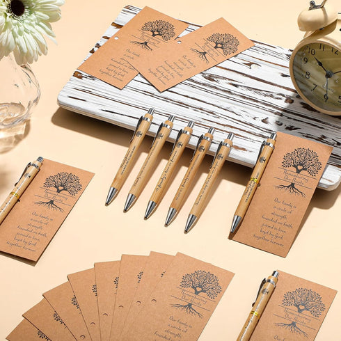 25 Sets Family Reunion Favor Family Appreciation Bamboo Pen Gift Inspirational Ballpoint Pen with Remembering Our Roots Greeting Card Family Reuni...
