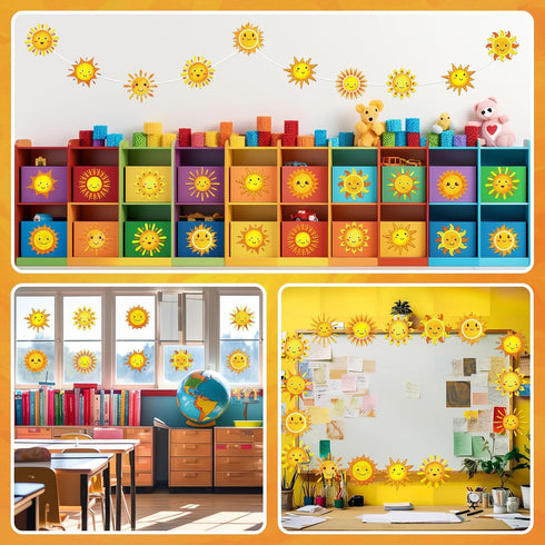 gisgfim 60 Pcs Sunshine Decorations Sun Cutouts 12 Designs Summer Bulletin Board Decoration Happy Sun Bulletin Board Cutouts Decor for Spring Suns...