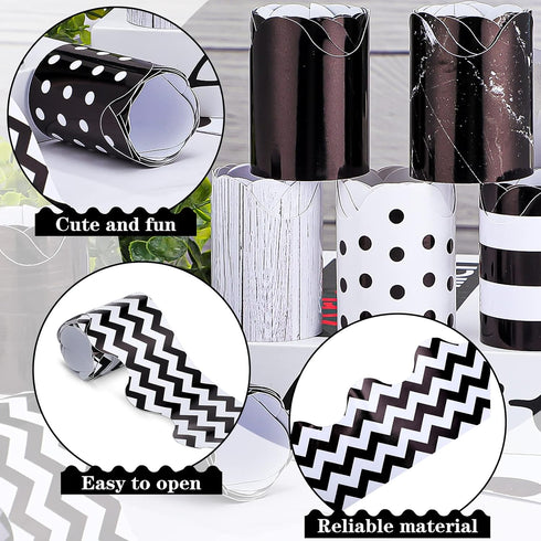 8 Style White and Black Bulletin Board Borders Back to School Bulletin Board Decorations School Classroom Decorations Board Trim for Classroom Sch...