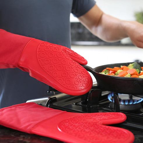 BPA-Free Silicone Oven Mitts Ultra Heat Resistant up to 500°F - Oven Mitts with Thick Cotton Liner - Long Slip Resistant Pot Holders, Flexible Ove...