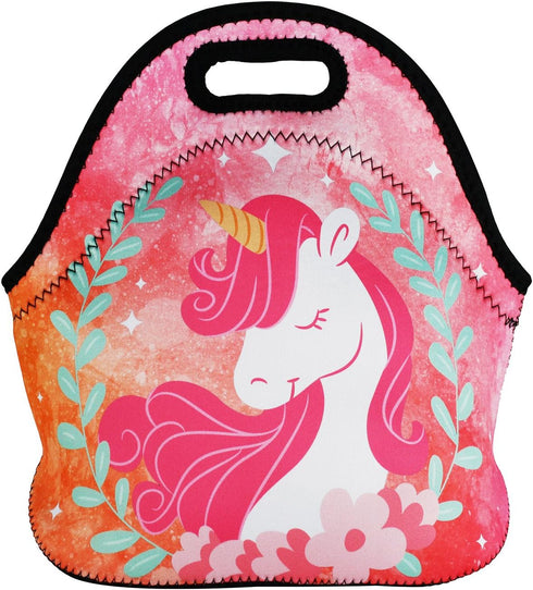 Violet Mist Cute Unicorn Neoprene Lunch Bag Pink Reusable Lunch Box Insulated Lunch Bags Tote Thermal Waterproof Lunch Handbag with Zipper Picnic ...