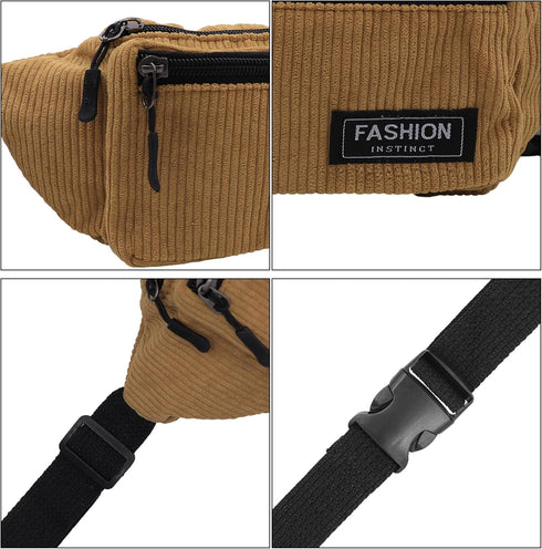 Corduroy Fanny Pack for Women Waist Bag Travel Crossbody Belt Bags Small Bum Purse Hiking Daypack for Running Workout...