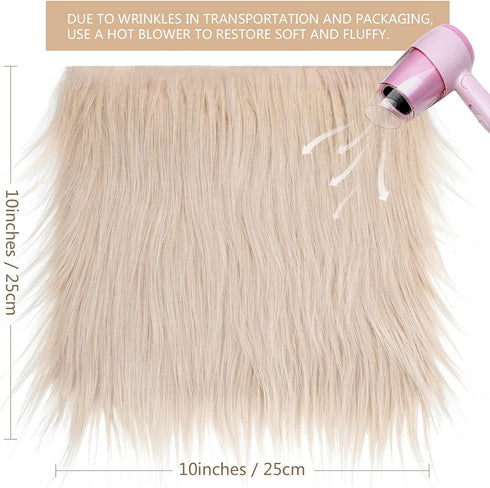 4 Pieces Faux Fox Fur Square Fabric Shaggy Fur Patches Fabric Cuts Chair Cover Seat Cushion Pad for DIY Craft(Khaki, White, Black, Gray)...