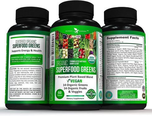 Organic Superfood Greens, Fruit and Veggies Supplement Rich in Vitamins & Antioxidants with Alfalfa, Beet Root & Tart Cherry to Boost Energy, Immu...