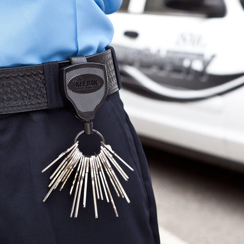 KEY-BAK SUPER48 Locking Retractable Keychain, Durable Polycarbonate Case, Leather Belt Loop, and Oversized Split Ring, Black...