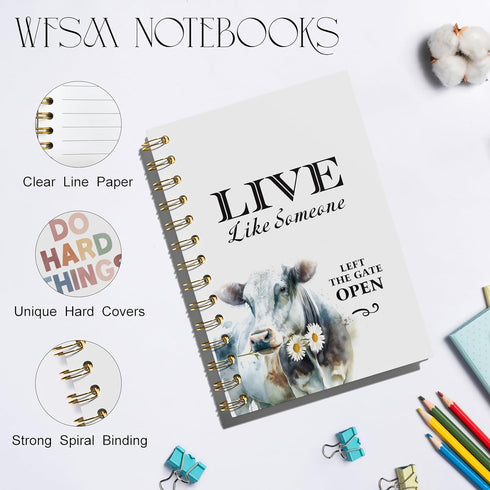 Farmhouse Cow Notebook Journal, Cow Office Supplies, Cow Gifts for Cow Lovers Women, Cute Cow Stuff, Live Like Someone Left the Gate Open Hardcove...