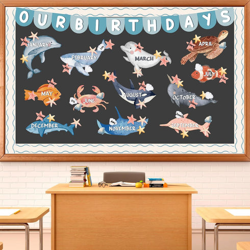 90Pcs Sea Animal Birthday Bulletin Board Set Classroom Decorations Under The Sea Happy Birthday Chart Cutouts Ocean Theme Calendars Bulletin Wall ...