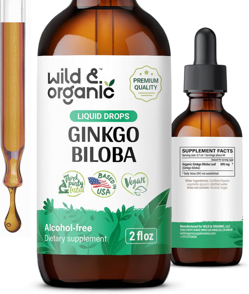 Ginkgo Biloba Tincture - Brain Supplements for Focus w/Organic Ginkgo Biloba - Ginkgo Biloba Drops for Brain Support - Focus Supplement w/Ginkgo B...