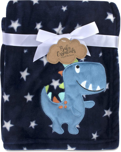 Plush Fleece Throw and Receiving Baby Blankets for Boys and Girls 30x36 (Blue Dino)...