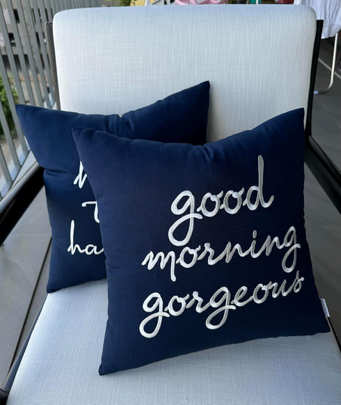 EURASIA DECOR Set of 2 Pcs Hello Handsome Good Morning Gorgeous Embroidered Square Accent Throw Pillow Cover - Gift for Wedding, Couple, Anniversa...