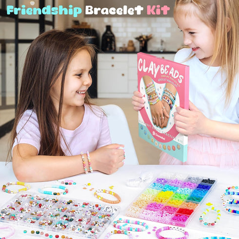 Dowsabel Friendship Bracelet Kit, 28 Colors Clay Beads Letter Beads Bracelet Making Kit, 4 Styles of Round Alphabet Beads with Number, Heart Beads...