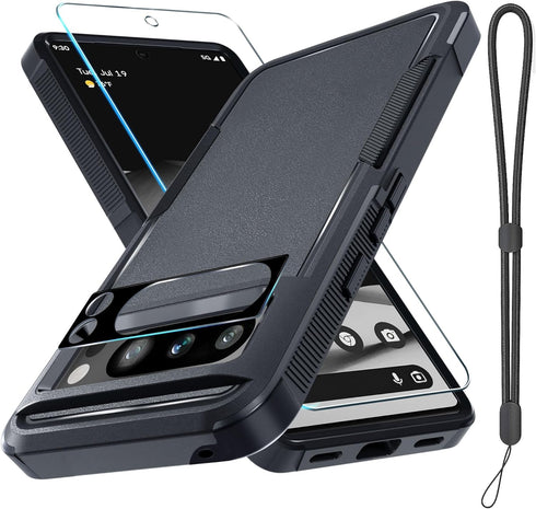 for Google Pixel 8 Pro Case, Full Body Heavy Duty Rugged Shockproof Protective Phone Cover with Wrist Lanyard Strap, Tempered Glass Screen Protect...