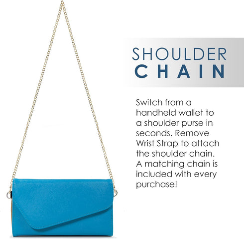 Clutch Wallet with Wristlet and Crossbody Strap for Smartphones or Phablets up to 5.7 Inch - Carrying Case - Frustration-Free Packaging - Light Bl...