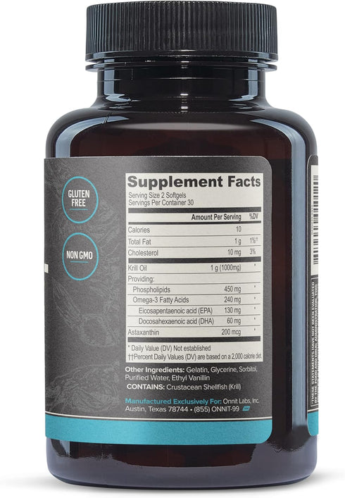 ONNIT Antarctic Krill Oil - 1000mg Per Serving - No Fishy Smell or Taste - Packed with Omega-3s, EPA, DHA, Astaxanthin & Phospholipids - Supports ...
