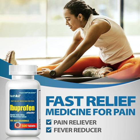 HealthA2Z® Ibuprofen 200mg | 500 Counts | Pain Relief | Body Aches | Headache | Arthritis | Cramps | Back Pain | Fever Reducer… (500 Count)...