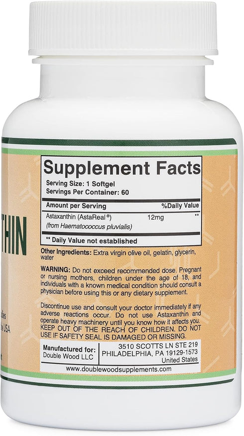 Astaxanthin 12mg Max Strength (AstaReal: Natural Patented Astaxanthin with 70+ Human Clinical Trials - World's Most Studied Brand) Grown, Harveste...