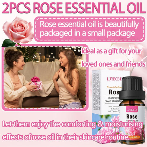 2PCS Rose Essential Oil,Premium Multi-Use Rose Fragrance Oil for Skin Use & Aromatherapy,Moisturizing Rose Oil Essential Oil for Face,Diffuser,Ski...