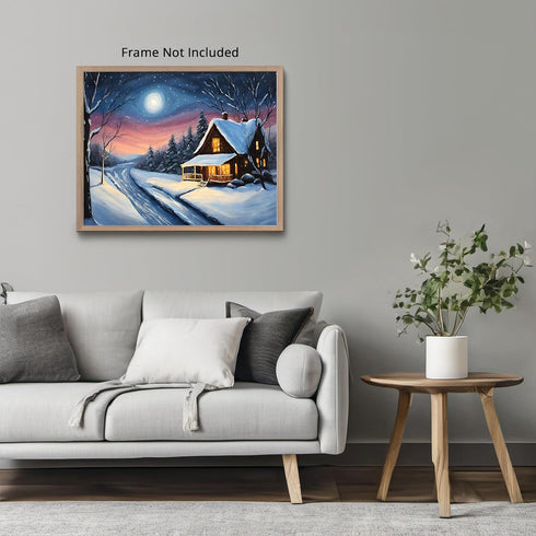 Posterizer 1 pcs- quaint old village-building in nature-night sky 11-Landscape & Nature Art-Floral Botanical Art- Decor for Home & Office- unframe...