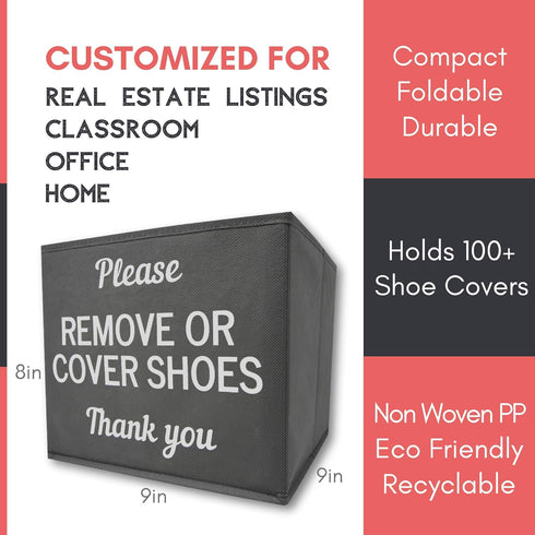 Shoe Cover Box | Disposable Shoe Bootie Holder For Realtor Listings and Open Houses | Please Cover or Remove Shoes Bin | Shoe Bootie Box (Grey)...