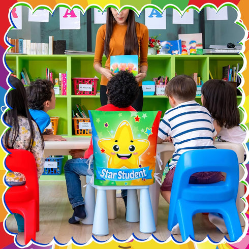 2 Pieces Star Student Chair Cover for Kids Colorful Seat Cover for Classroom Star Chair Cover for Classroom Office Home Party School, 18.9 x 15.75...