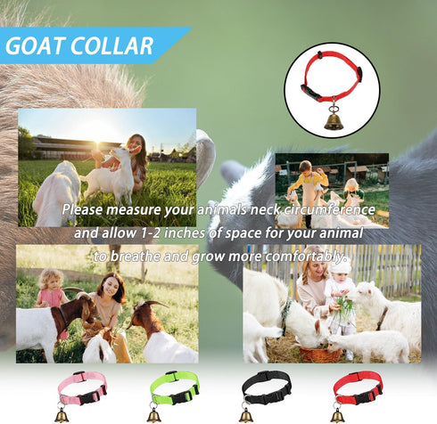 6 Sets Goat Collars with Bells Horse Sheep Grazing Bells Adjustable Nylon Dog Bell Collar with Quick Release Buckle Anti Lost Pet Collar with Copp...