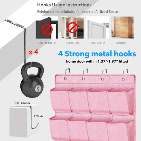 Pink Shoe Organizer Over the Door for Girls Women Kids Room,Hanging Shoe Rack Organizer for Closet Door,Zapateras Storage Holder with 24 Large Poc...