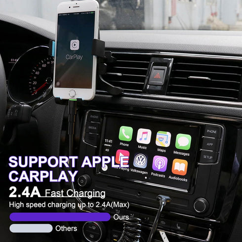 Coiled Lightning Cable Apple Carplay Compatible & MFi Certified, Short USB to Lightning Cable with Data Transmission and LED, Retractable iPhone C...