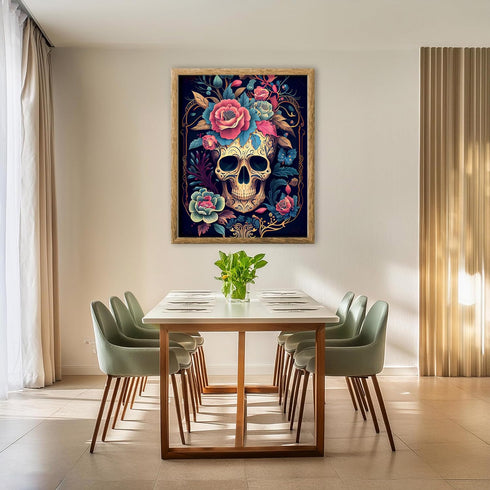 Posterizer 1 pcs-chinoiserie sugar skull with pink roses-Abstract & Modern Art-Holiday Poster Collection-Living Room Bedroom Decor- UNFRAMED Wall ...