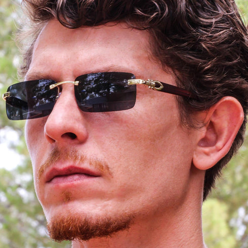 Elite Slim Rimless Rectangular Metal & Wood Art Aviator Sunglasses...