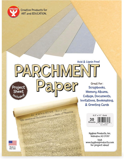 Hygloss Products Craft Parchment Paper Sheets - Printer Friendly, Made in USA - 8-1/2 x 11 Inches, Gold, 30 Pack...