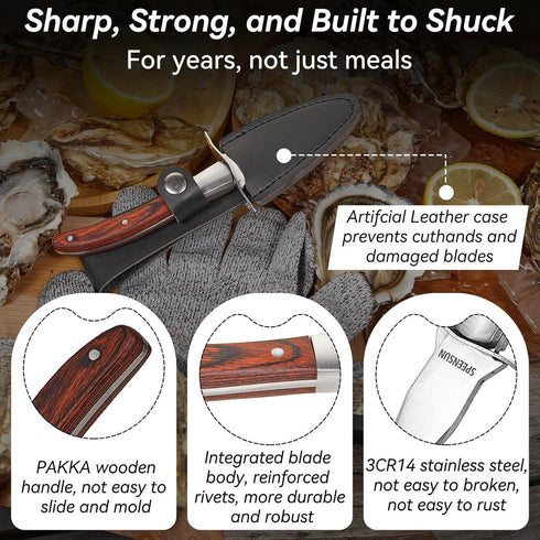 Oyster Knife,Oyster Shucking Kit, Oyster Shucking Knife With Comfort Wood-handle,Sturdy And Sharpness Oyster Knives,Oyster Shucker With 5 leve Pro...