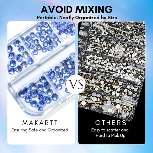 Makartt Blue Nail Rhinestones Flatback Rhinestones Multi-Size Round Crystal Glass Nail Charms Diamonds Nail Jewels Rhinestones for DIY Crafts Make...