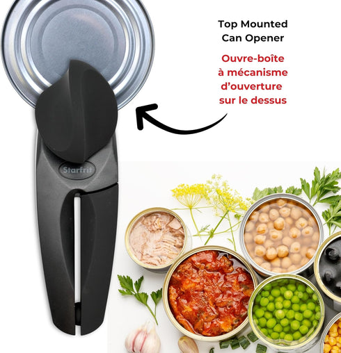 Starfrit MightiCan Can Opener - Safe - Holds Lid and Leaves No Sharp Edges on Lid - 3 year warranty - Comfort Grip - Heavy Duty Non-Slip Knob...