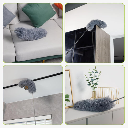 Duster with Extension Pole for Cleaning (2 Microfiber Heads Kit), 100" Long Feather Duster for High Ceilings with Washable Head, Cleaning Supplies...