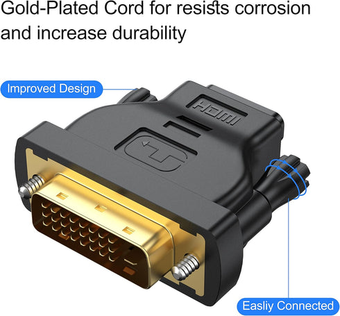 DVI to HDMI Adapter 2-Pack, Bidirectional Female HDMI to DVI-D(24+1) Male Adapter with Gold-Plated for Computer, Monitor, Projector, TV, PS3/4/5 N...