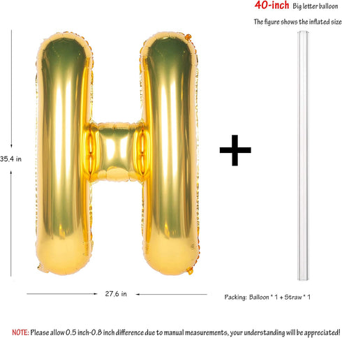 Letter Balloons 40 Inch Giant Jumbo Helium Foil Mylar for Party Decorations Gold H...