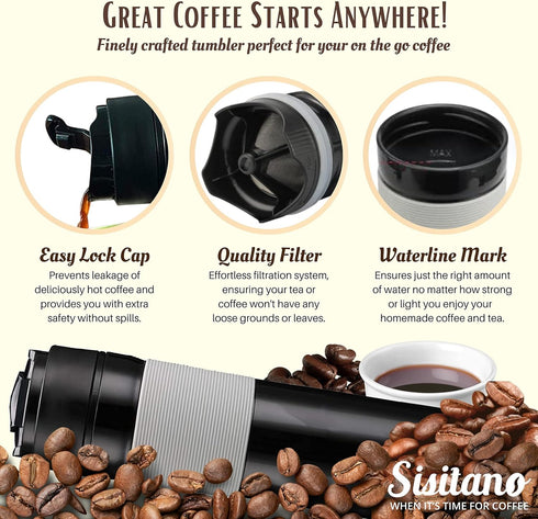 2in1 Travel French Press Coffee Maker, Portable 11.8 oz Tumbler Coffee French Press for Ground Coffee & Tea Leaves; Iced Coffee, Cold Brew Tea, Co...