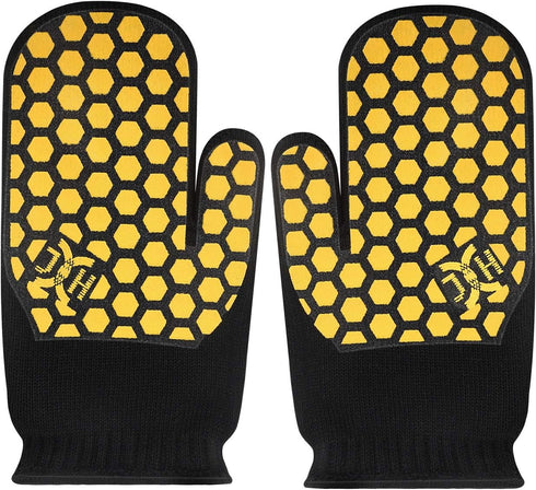 J H Heat Resistant Oven Glove:EN407 Certified 932 °F, 2 Layers Silicone Coating, Oven Mitts for Cooking, Kitchen, Fireplace,Camping, Grilling, 1 P...